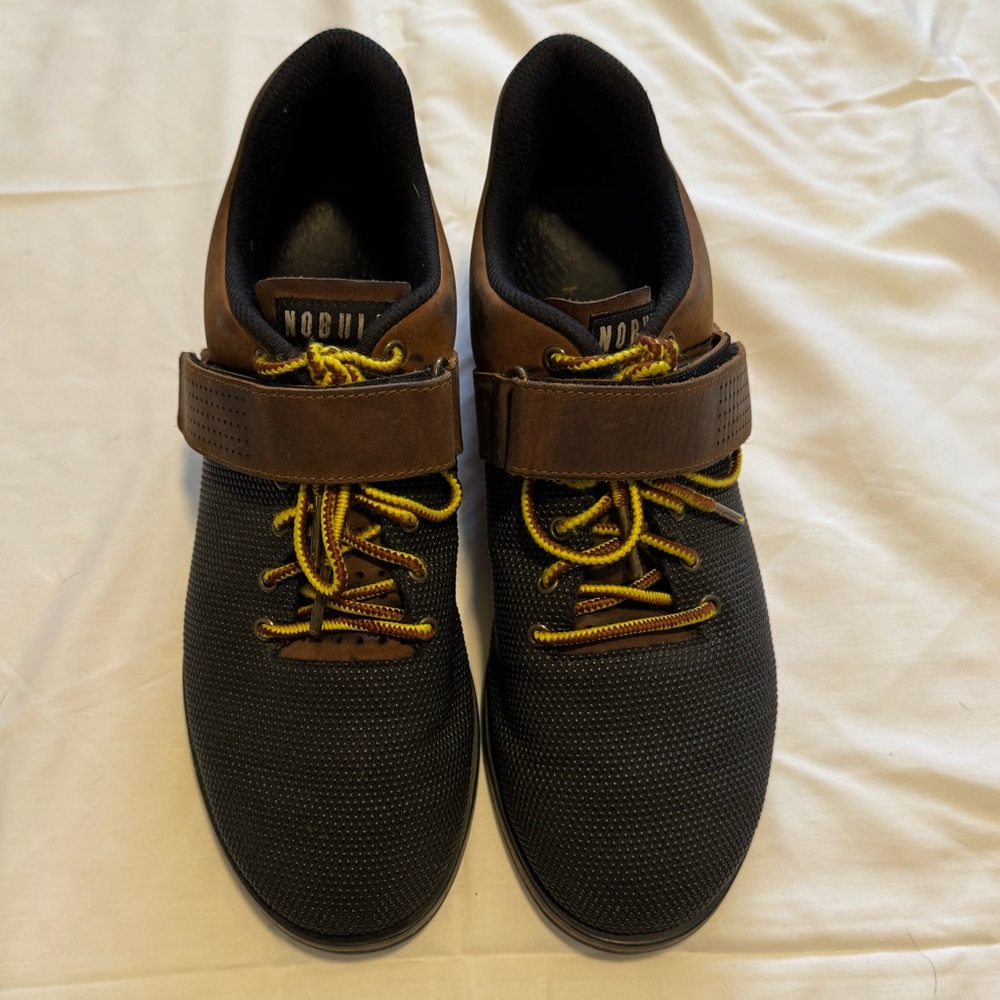 NOBULL Black and Brown Athletic Shoes with Yellow Laces